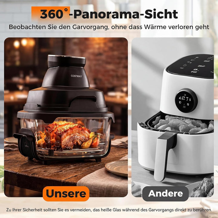 COSTWAY Air Fryer tragbar Glas Heissluftfritteuse 4 L/1,7 L, 6 in 1 Airfryer | Heissluftfrittieren &