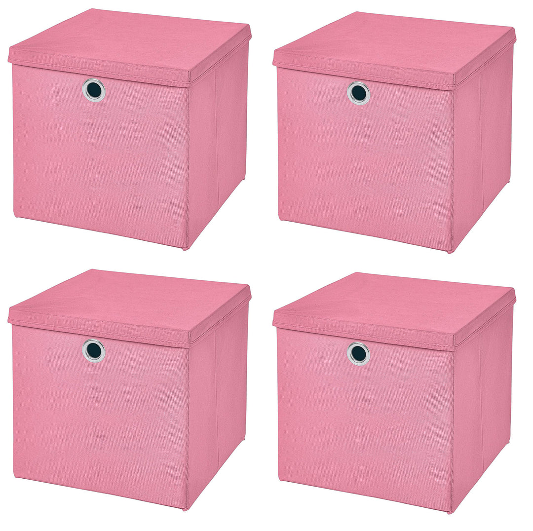 Stick&Shine 4X Aufbewahrungs Korb Rosa Faltbox 33 x 33 x 33 cm Regalkorb faltbar mit Deckel
