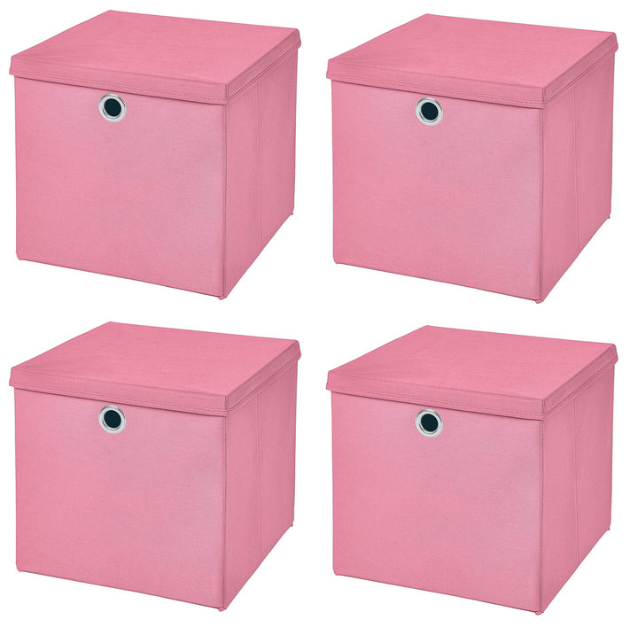 Stick&Shine 4X Aufbewahrungs Korb Rosa Faltbox 33 x 33 x 33 cm Regalkorb faltbar mit Deckel