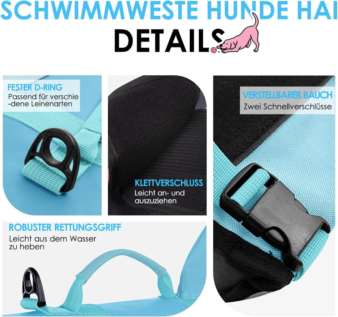 AOFITEE Schwimmweste Hund Klein, Verstellbar Hunde Schwimmweste Hai, Ripstop Hundeschwimmweste Klein