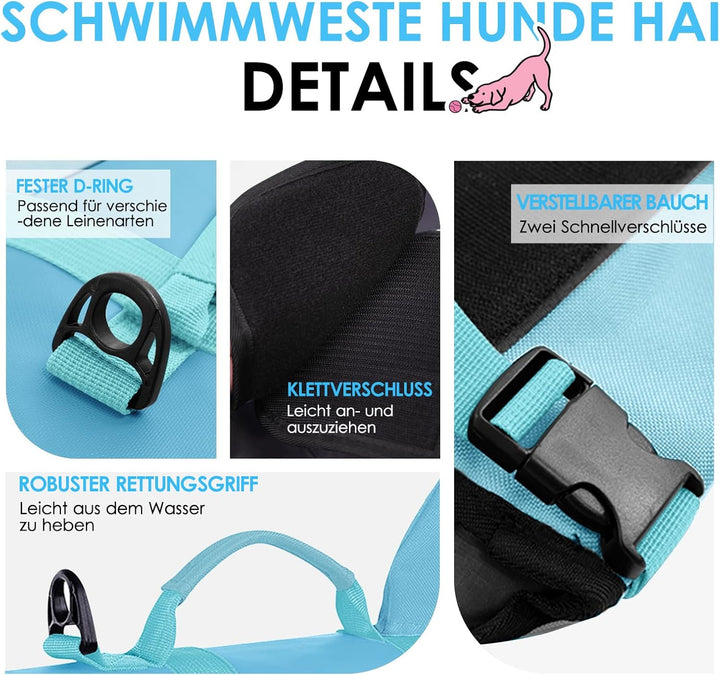 AOFITEE Schwimmweste Hund Klein, Verstellbar Hunde Schwimmweste Hai, Ripstop Hundeschwimmweste Klein