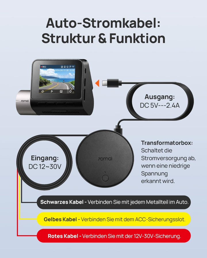 70mai 4G Hardwire Kit für Dash Cam Omni, 24H Smart Parking Überwachung, Echtzeit-Überwachung, Sofort