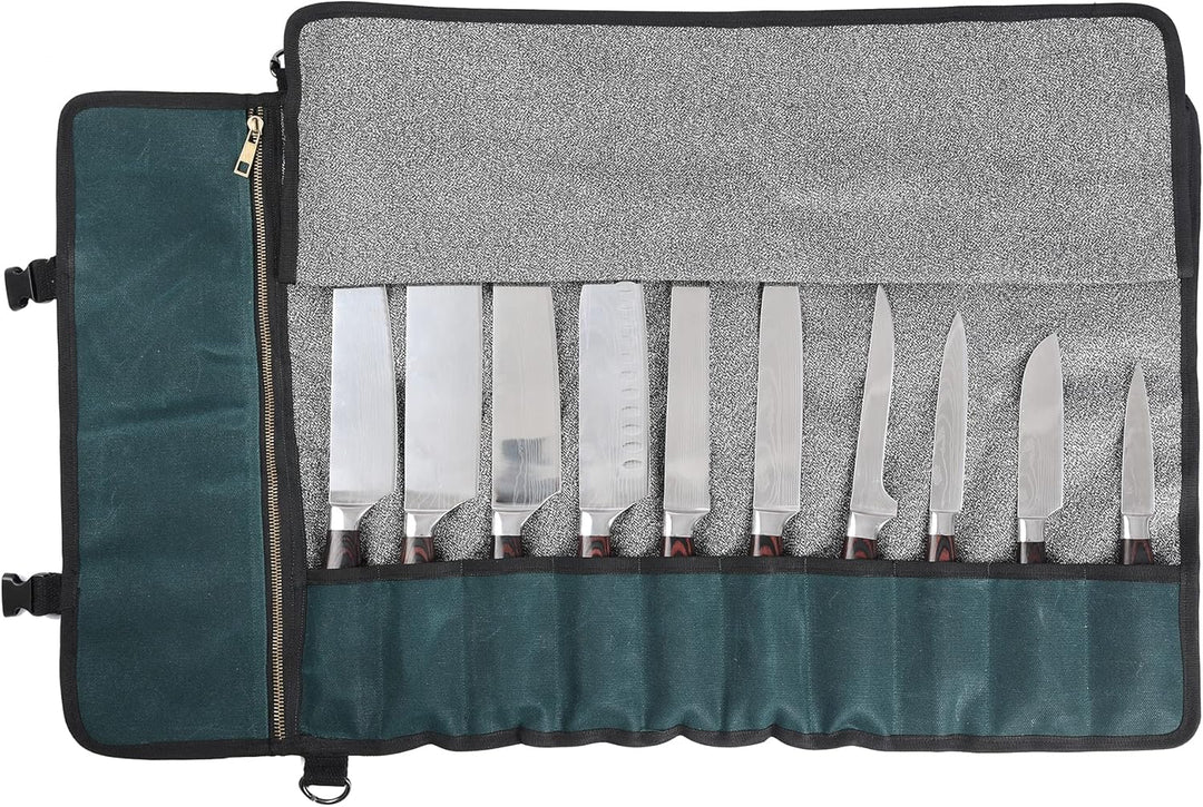 Professionelle Kochmessertasche mit schnittfestem Material, strapazierfähigem, gewachstem 16-Unzen-S