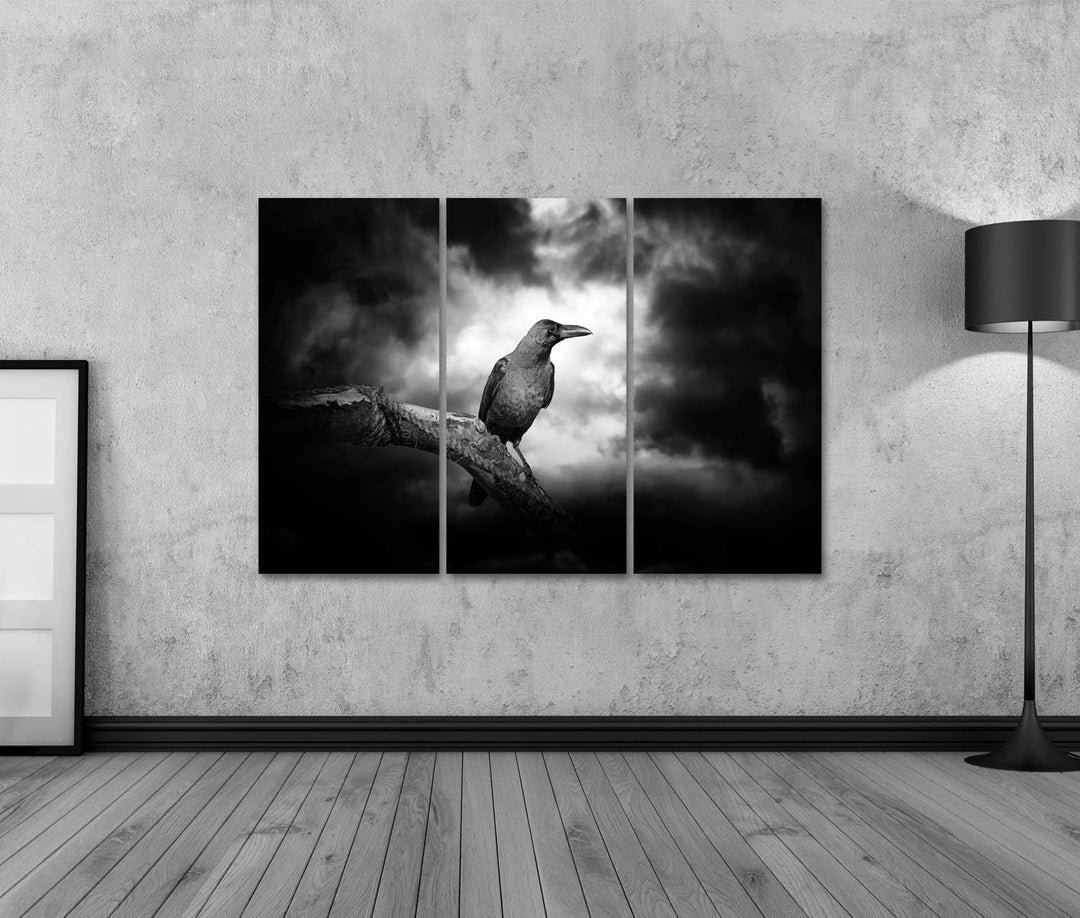islandburner Bild auf Leinwand Rabe Auf Einem Zweig Bilder Wandbilder Poster Leinwand 130x80cm - 3 T