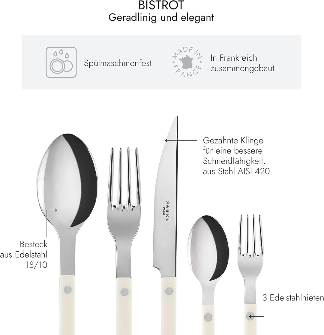 SABRE PARIS - Tafelbesteck, 5-teilig - Bistrot - Messer, Gabel, Esslöffel, Teelöffel & Kuchengabel -