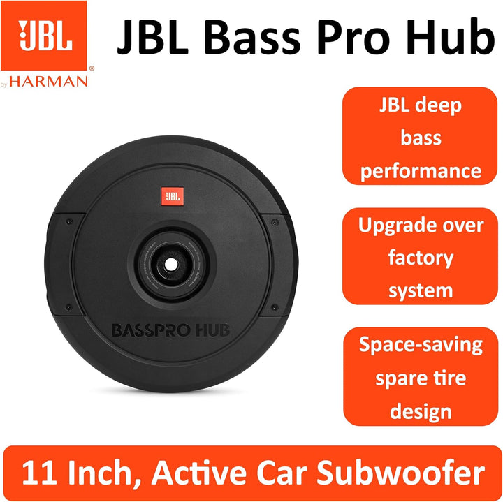 JBL BassPro Hub 11" Reserverad Aktiv Subwoofer Auto Set - 300 Watt Auto Subwoofer mit eingebautem Ve