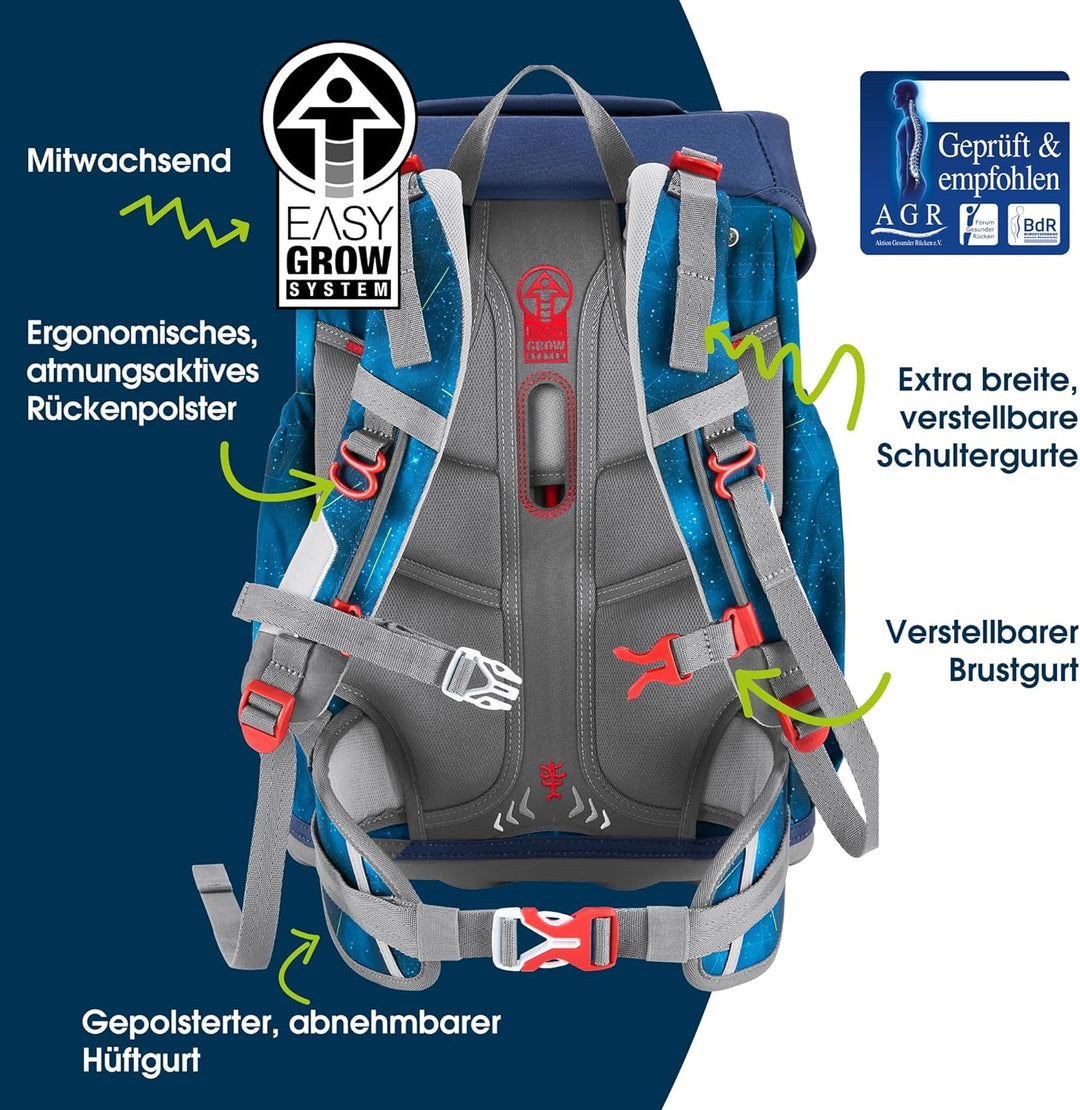 Step by Step Giant Schulranzen-Set „Starship Galactus“, 5-teilig, blau, ergonomischer Tornister mit