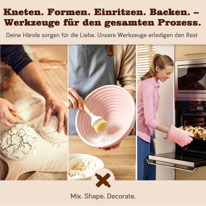 Sauerteig Starter Set, 30-teilig Gärkorb Brot, 30CM runde und ovale Silikon-Gärkörbe, Komplettset Br