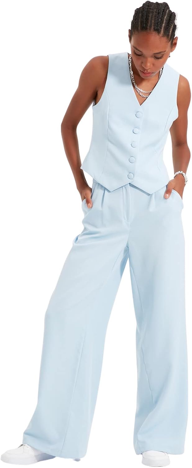 TRENDYOL Damen Wide Leg Hose Pants 38 Light Blue, 38 Light Blue