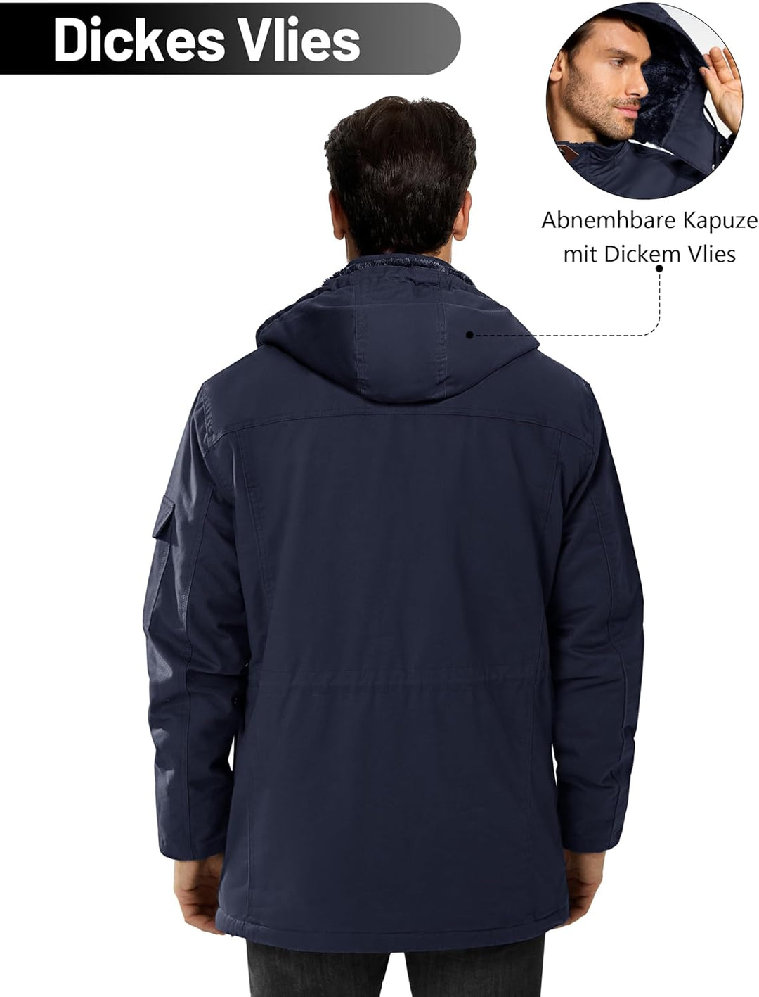 KEFITEVD Winterparka Herren Fleece Gefüttert Winterjacke mit Viele Taschen Kapuze Warm Winter Mantel