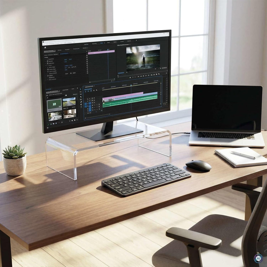MAUL Monitorständer glasklar S Acryl Laptop Erhöhung Büro Organizer | ergonomisch erhöhte Bildschirm