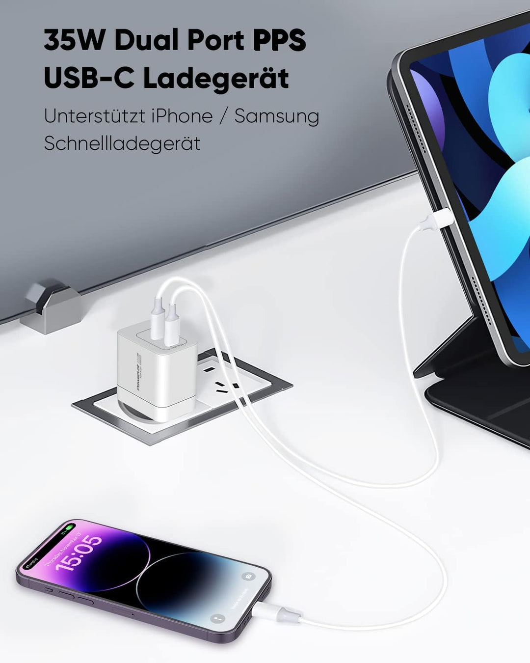 PowerLot USB C Ladegerät 35W iPhone Schnellladegerät GaN III PPS Super Fast Netzteil PD 3.0 für iPho