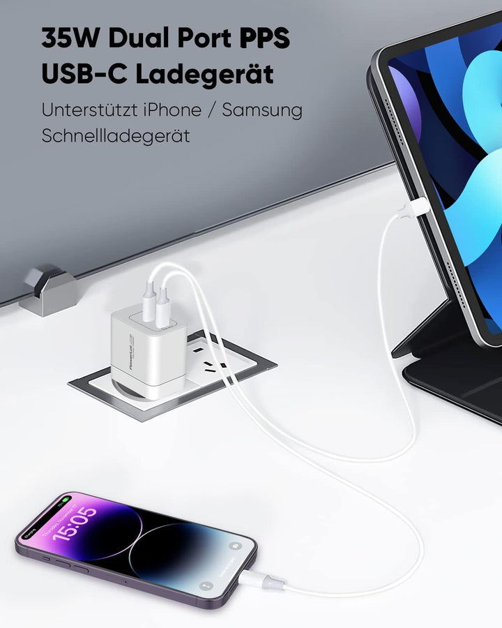 PowerLot USB C Ladegerät 35W iPhone Schnellladegerät GaN III PPS Super Fast Netzteil PD 3.0 für iPho