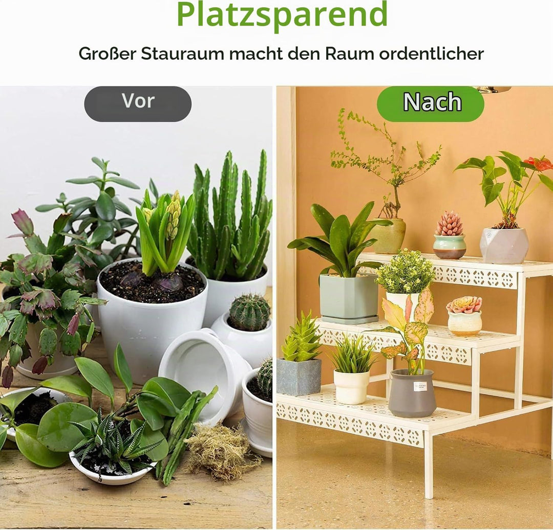 Blumenständer, Pflanzenregal aus Metall, 3 Stufen Pflanzenständer, Blumentreppe mit Grosser Kapazitä
