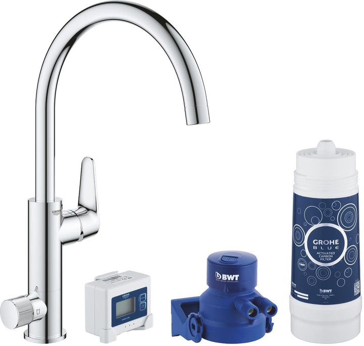 GROHE Blue Pure BauCurve - Einhand-Spültischbatterie mit Filterfunktion (Schwenkbereich 150°, Einloc