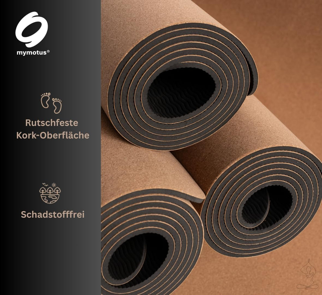 Yogamatten Set mit 2 Blöcken aus Kork | rutschfest, schadstofffrei, abwaschbar und dick | mit Trageg