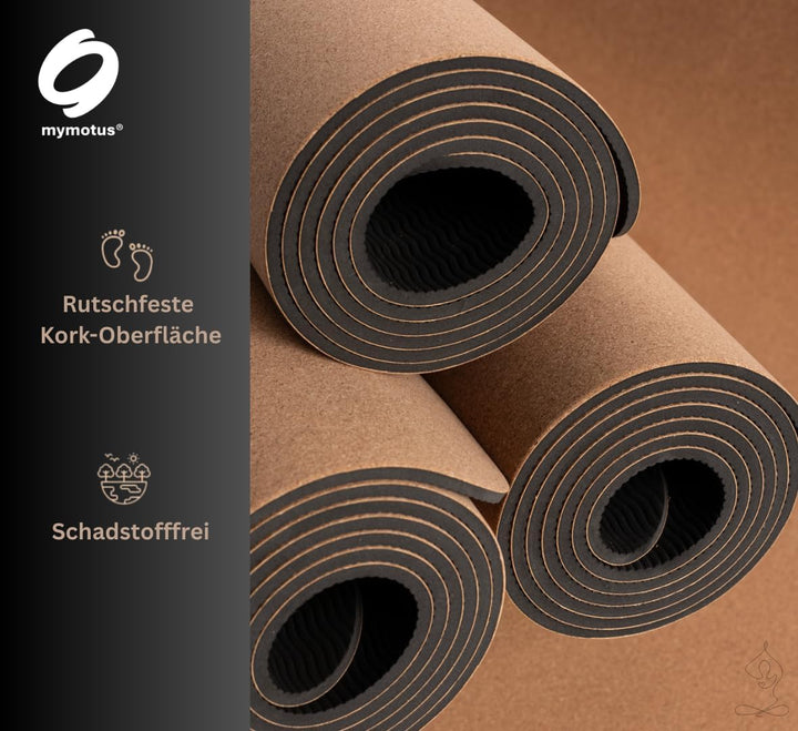 Yogamatten Set mit 2 Blöcken aus Kork | rutschfest, schadstofffrei, abwaschbar und dick | mit Trageg