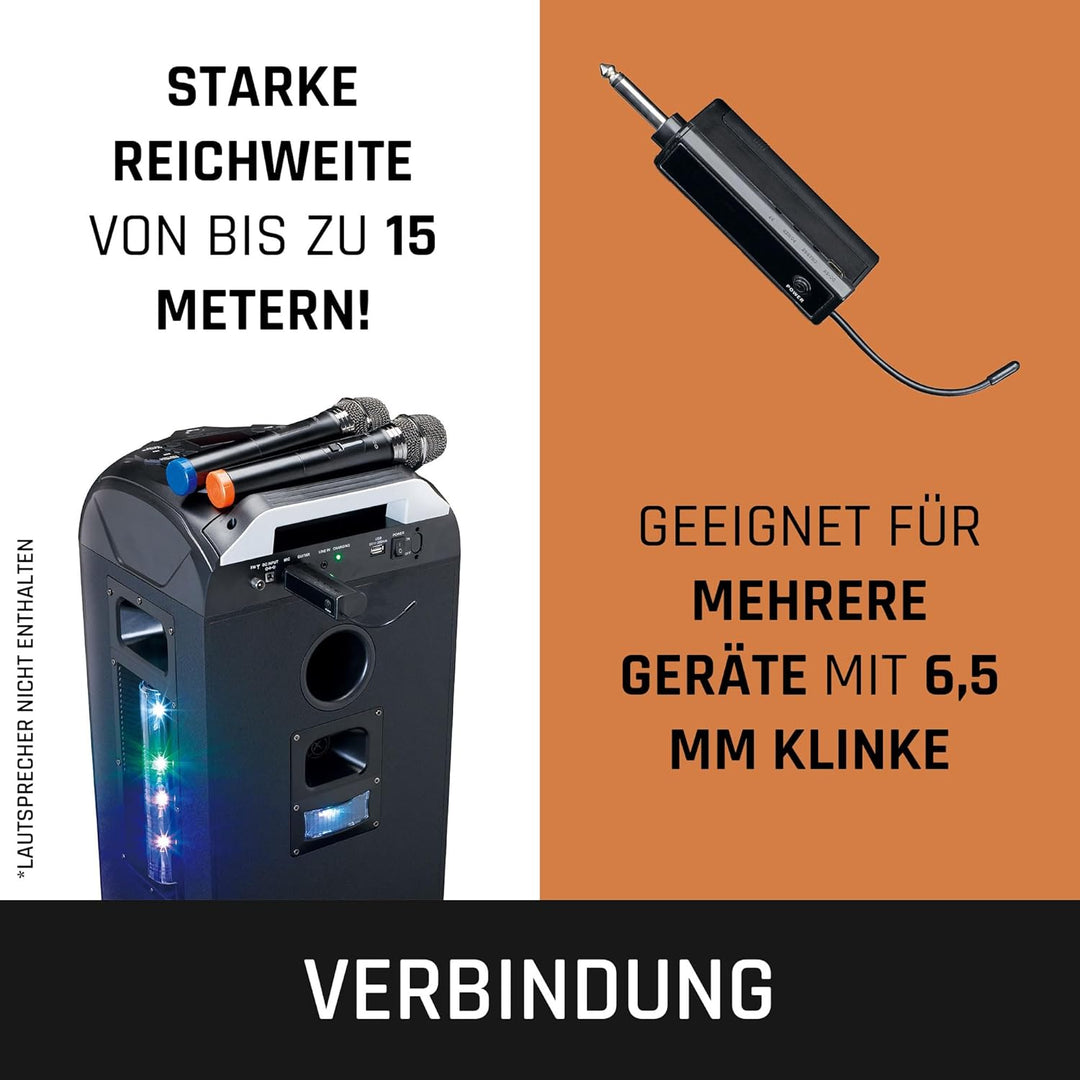 Lenco MCW-020 Kabelloses Mikrofon Set - Funkmikrofone mit Empfänger - 6,5mm Stecker - integrierter A