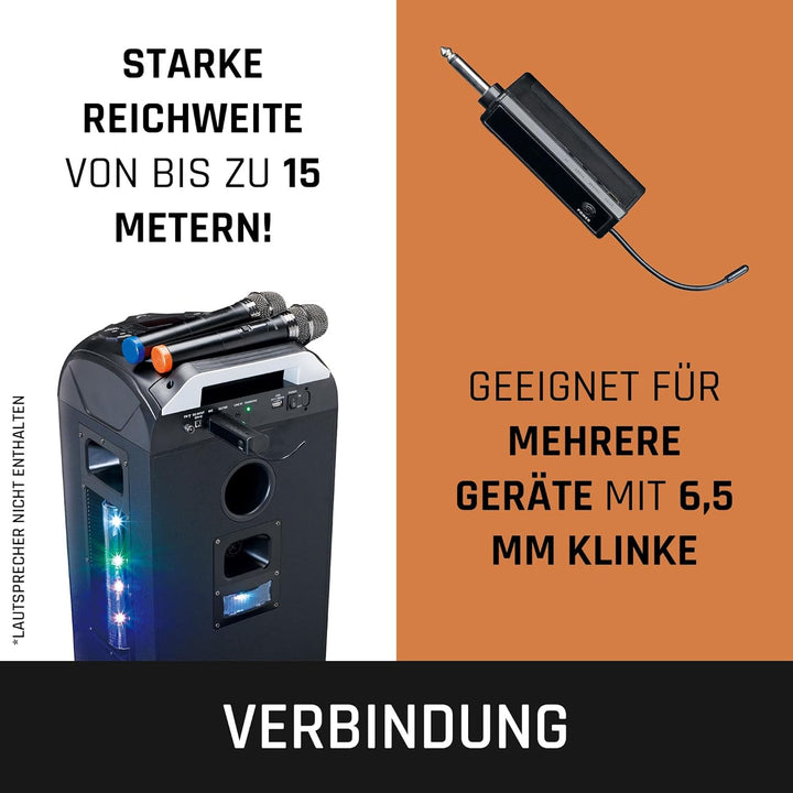 Lenco MCW-020 Kabelloses Mikrofon Set - Funkmikrofone mit Empfänger - 6,5mm Stecker - integrierter A