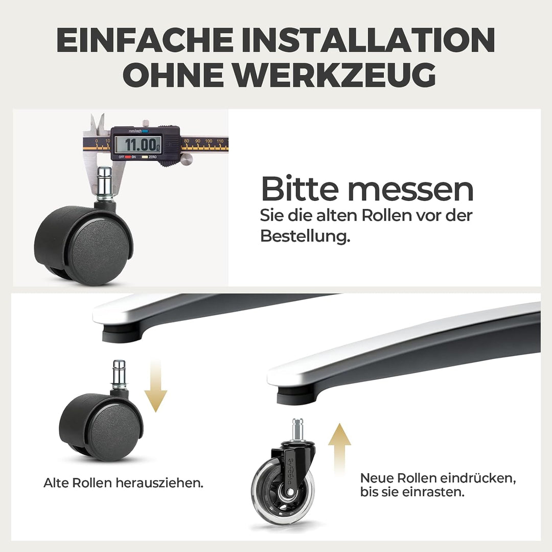 Sytopia Gummirollen Bürostuhl 11mm x 22 mm, 5er Set Rollen für Bürostühle, Parkett Rollen Bürostuhl