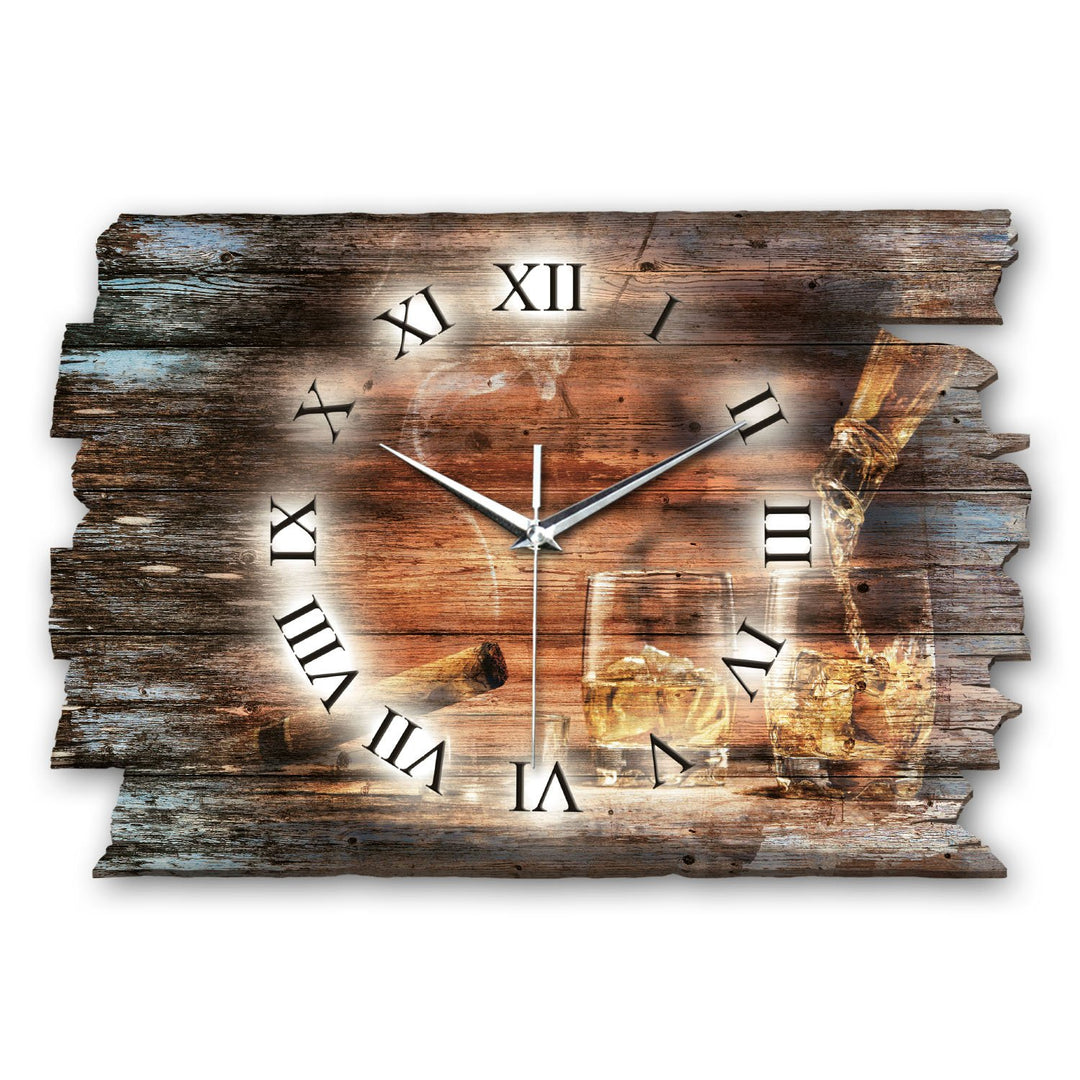 Kreative Feder Whiskey Whisky Shabby Style Designer Wanduhr Funkuhr aus Holz *Made in Germany leise
