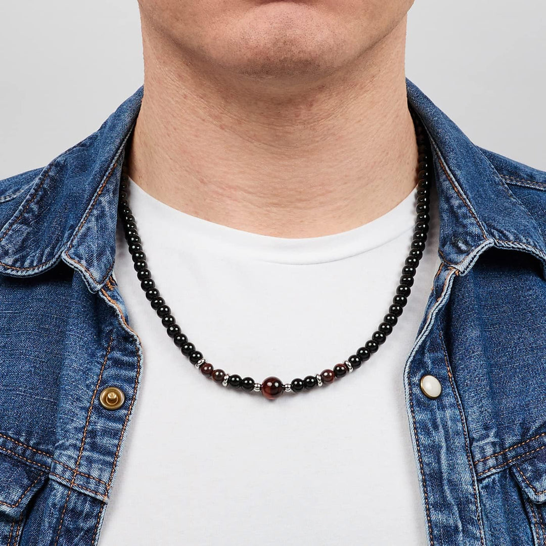 Handgemachte Herren Tigerauge Onyx Perlenkette Kette Natürliche Edelsteine Heilung Kristallschmuck (