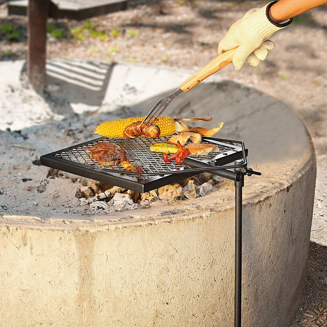 Rosenstein & Söhne Camping Grillrost: Mobiler Lagerfeuer-Grillrost mit Erdspiess, 36 x 36 cm (Grillg