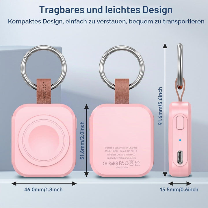 Tragbares Ladegerät für Apple Watch, iWatch-Ladegerät mit Schlüsselanhänger, 1200 mAh Magnetisches i