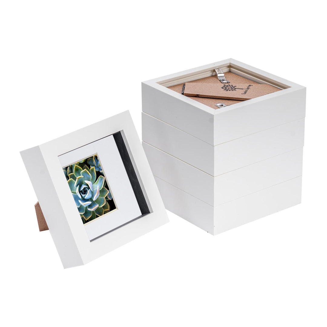 Nicola Spring 3D-Box Fotorahmen - 4 X 4 mit 2 X 2 Montierung - Weiss/Weiss - 5 Packung Von 5
