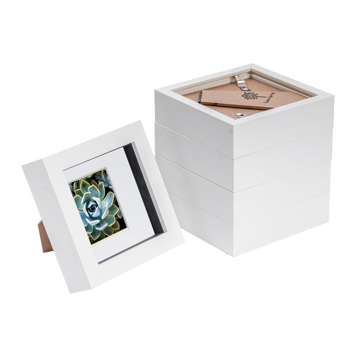 Nicola Spring 3D-Box Fotorahmen - 4 X 4 mit 2 X 2 Montierung - Weiss/Weiss - 5 Packung Von 5