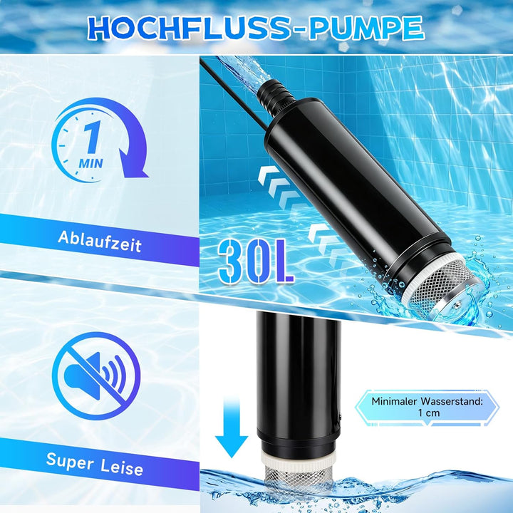 Tauchpumpe kompatibel mit Einhell 18V Akku, 30 L/min Mini Wasserpumpe, Tragbare Gartenpumpe mit 4,5