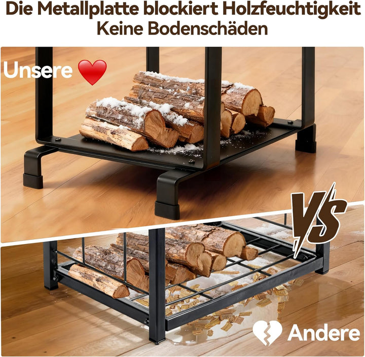 Amagabeli Kaminholzregal mit 4-teilig Besteck 78x29x35.8cm Innen Kaminholzständer Kamin Begleiter Se
