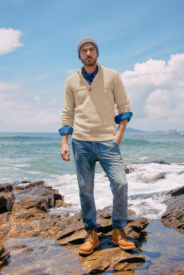 PaulJones Troyer Pullover Herren Strickpullover mit Reissverschluss und Stehkragen Arbeitspullover M