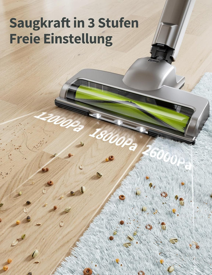 kalado Akku Staubsauger, 27000Pa Leichter Staubsauger kabellos, 250W bürstenloser Motor, Abnehmbarer