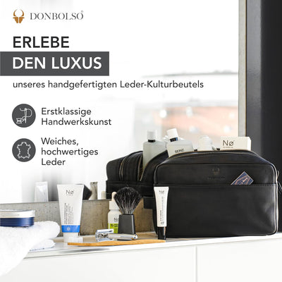 DONBOLSO Kulturbeutel Stockholm - Damen und Herren Kulturtasche aus Leder - Premium Kosmetiktasche f