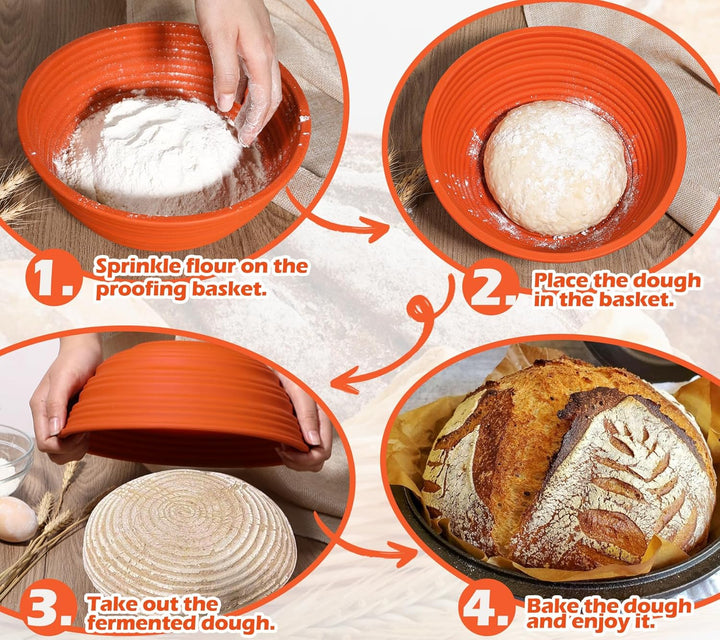Webake Gärkörbchen Rund Silikon Gärkorb Brot 25 cm Brotgärkörbchen Gärkörbchen für Brot Brotkorb zum