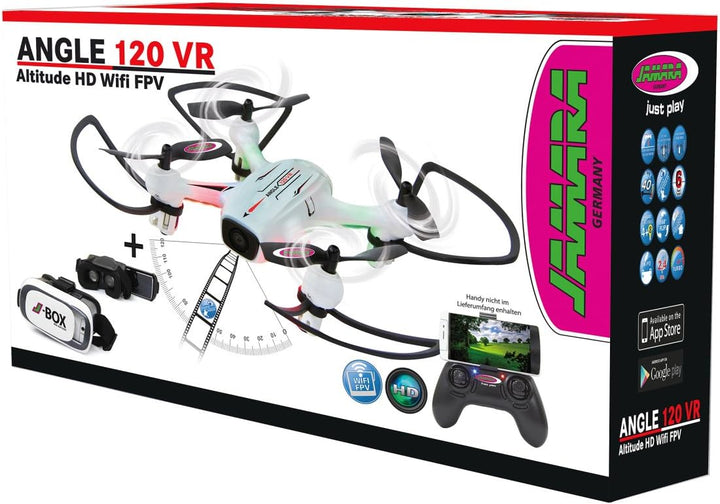 JAMARA 422029 - Angle 120 Altitude HD Wifi VR, inkl. VR-Brille, Altitude Hold Adjustment, Kompass/Fl