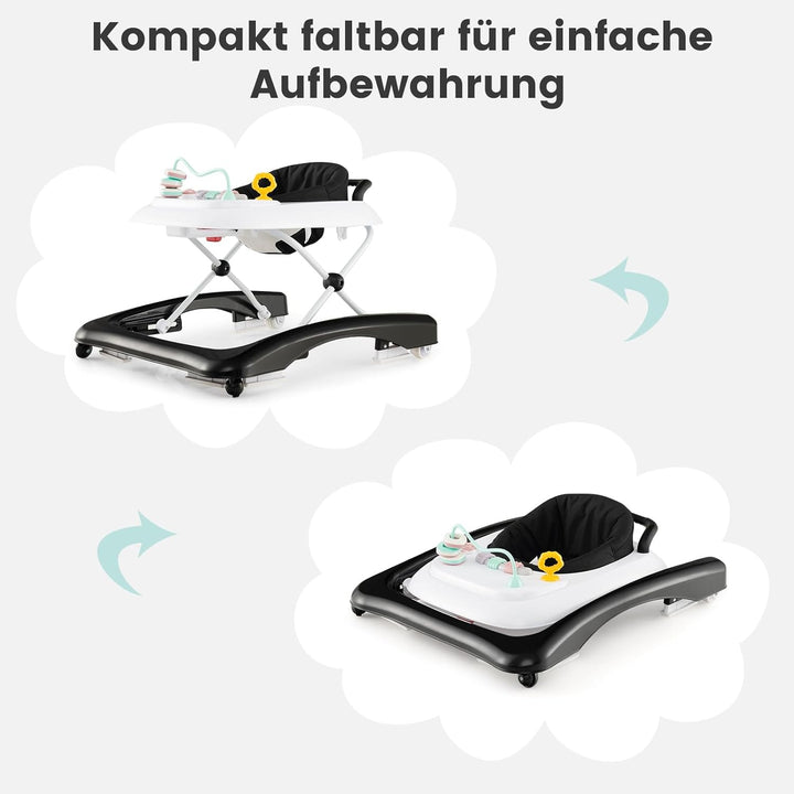 DREAMADE Baby Walker, Klappbare Lauflernhilfe mit 3 Verstellbaren Höhen, Abnehmbarer Spielplatte & S