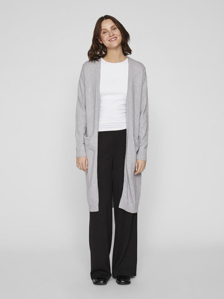 Vila Damen VIRIL Long L/S Knit Cardigan - NOOS 14042770 XS Grau (Light Grey Melange), XS Grau (Light