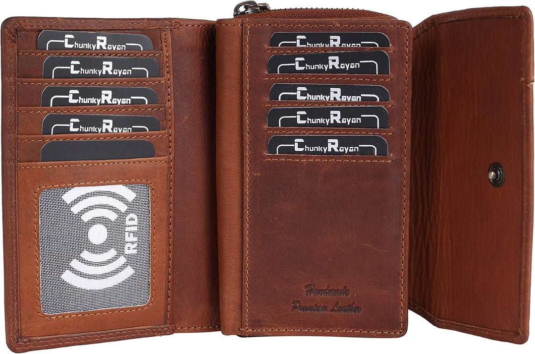 Chunkyrayan Echtleder Damen Geldbörse Hochwertig Vintage RFID Schutz inklusive Leder Schlüsselanhäng
