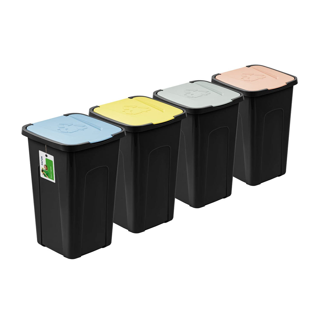 PAFEN Grosser Mülleimer 50l mit Deckel – 4er Set Abfallbehälter 550 x 365 x 370mm - Abfalleimer für