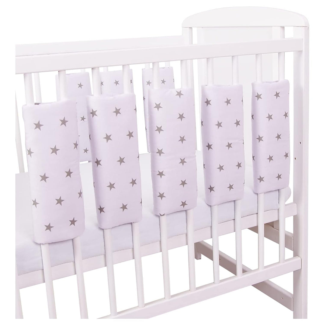 Universeller Babybett Gitterschutz mit Klettverschluss aus 100% Baumwolle 38x30cm (Graue Sterne, 9)