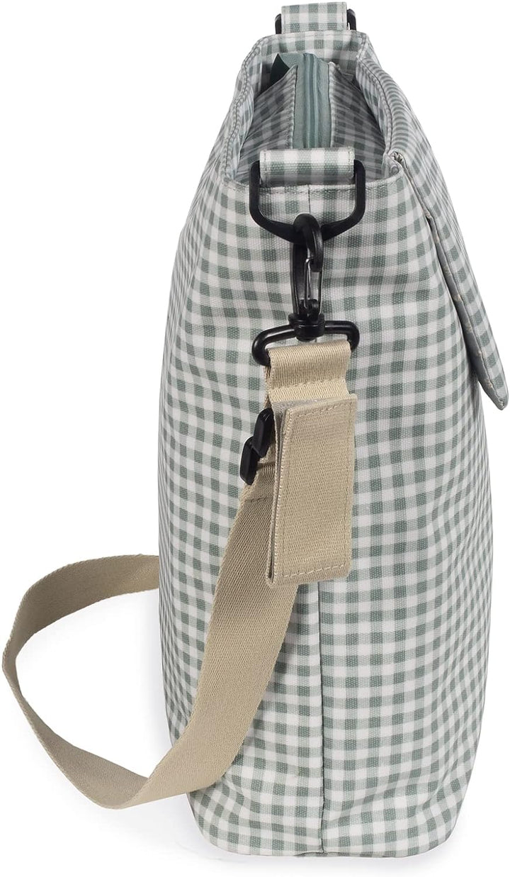 Walking Mum. I Love Vichy Wickeltasche für Kinderwagen, Schultertasche, Grün, 42 x 36 x 13 cm