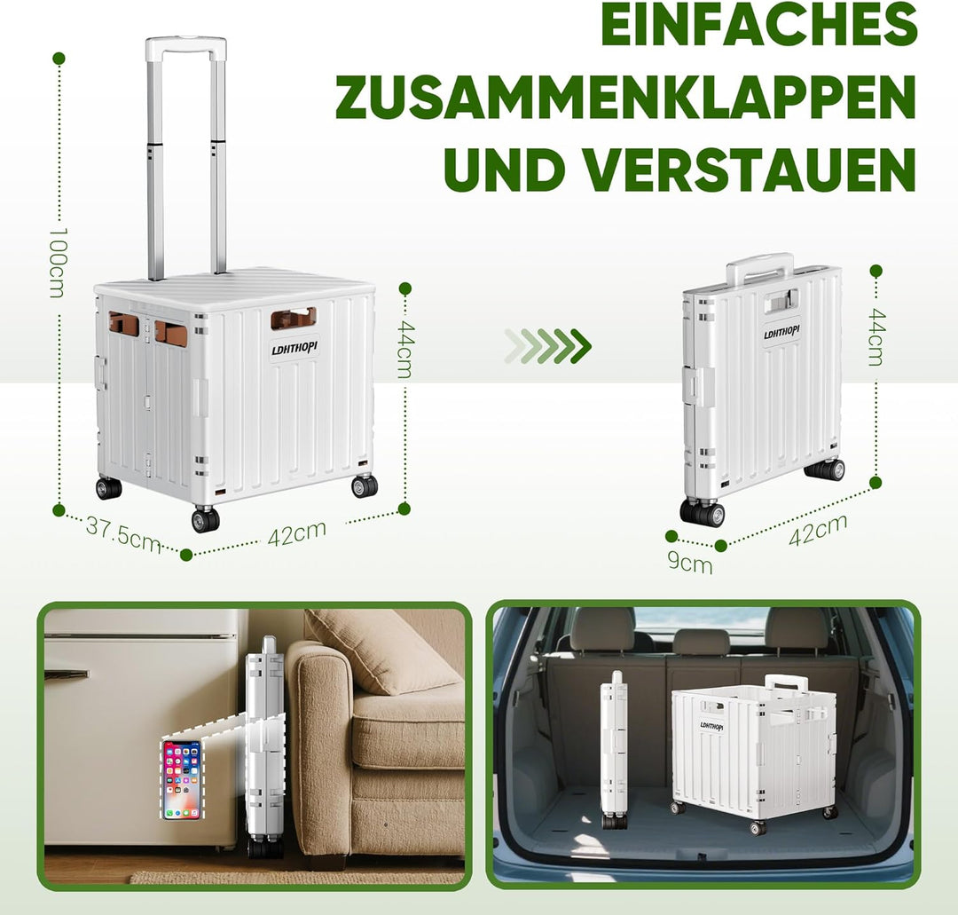 LDHTHOPI Einkaufstrolley klappbar 65L,MAX 50KG Trolley mit Teleskopgriff,4 Zerlegbaren Drehbaren Räd