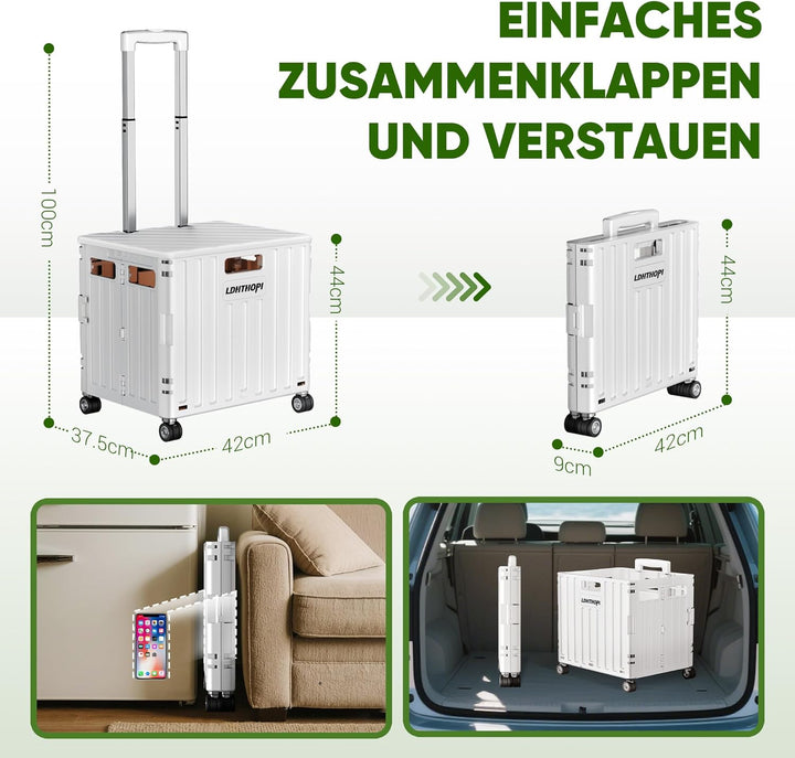 LDHTHOPI Einkaufstrolley klappbar 65L,MAX 50KG Trolley mit Teleskopgriff,4 Zerlegbaren Drehbaren Räd