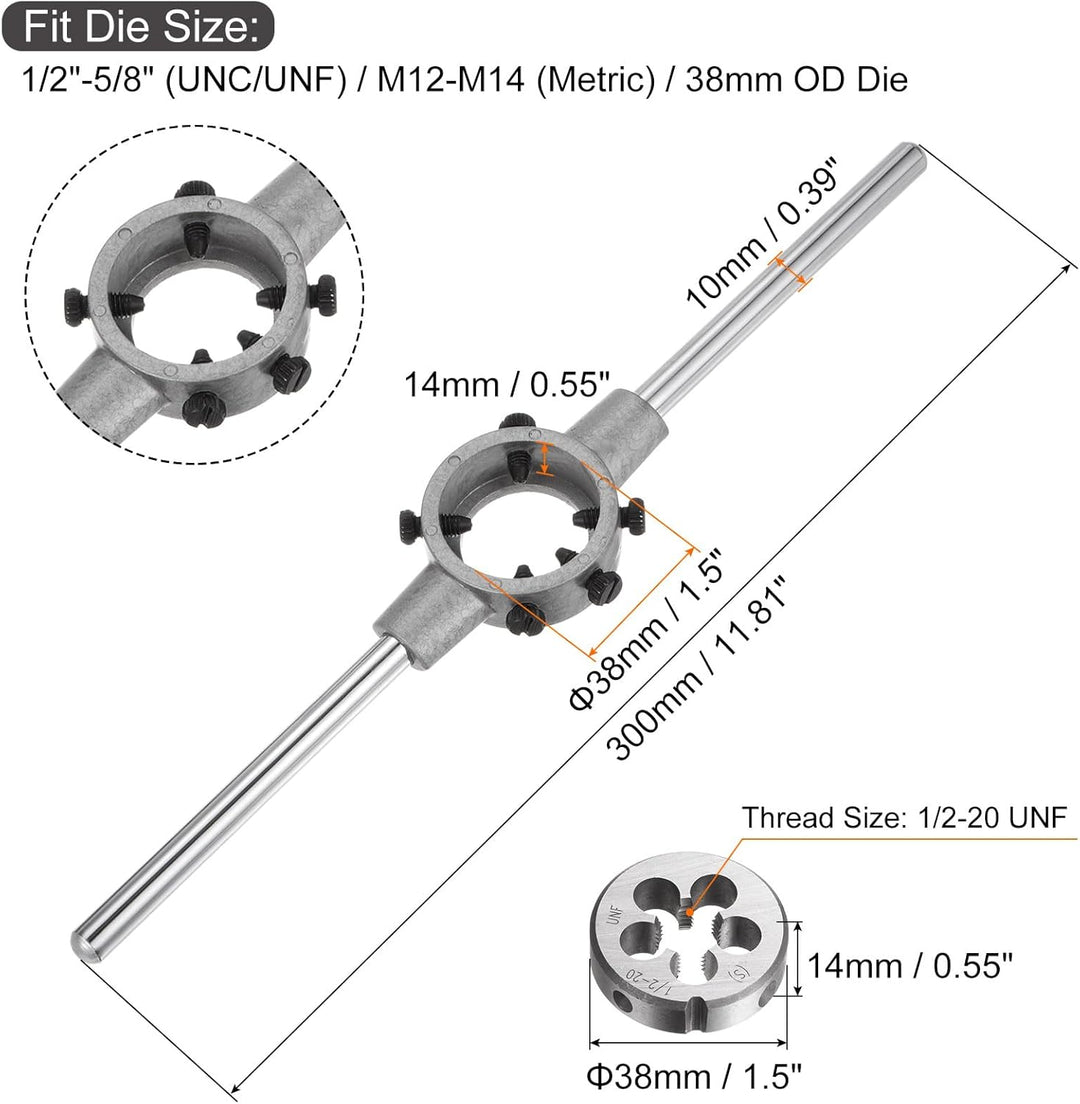 QUARKZMAN Schneideisen und Schneideisen Zubehör 38x14(M12-14)/1/2-20UNF, Runde Schneideisen Set, HSS