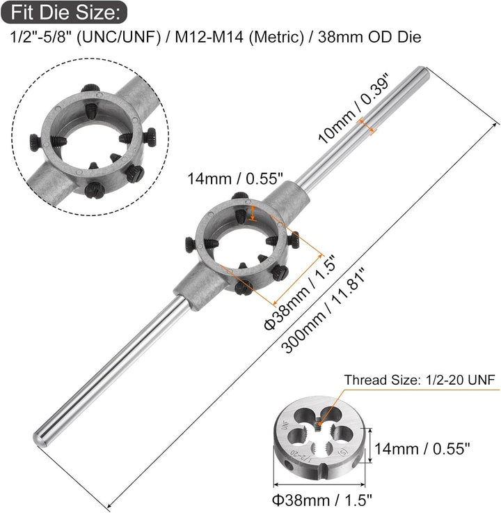 QUARKZMAN Schneideisen und Schneideisen Zubehör 38x14(M12-14)/1/2-20UNF, Runde Schneideisen Set, HSS