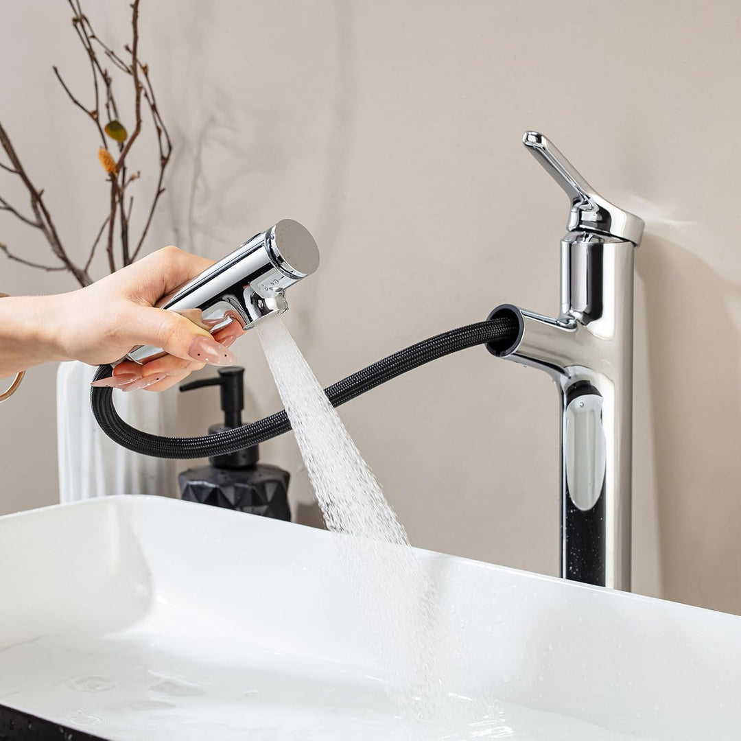 Waschtischarmatur Hoch mit herausziehbarer Brause Wasserhahn Bad,Einhebelmischer Badarmatur Waschtis