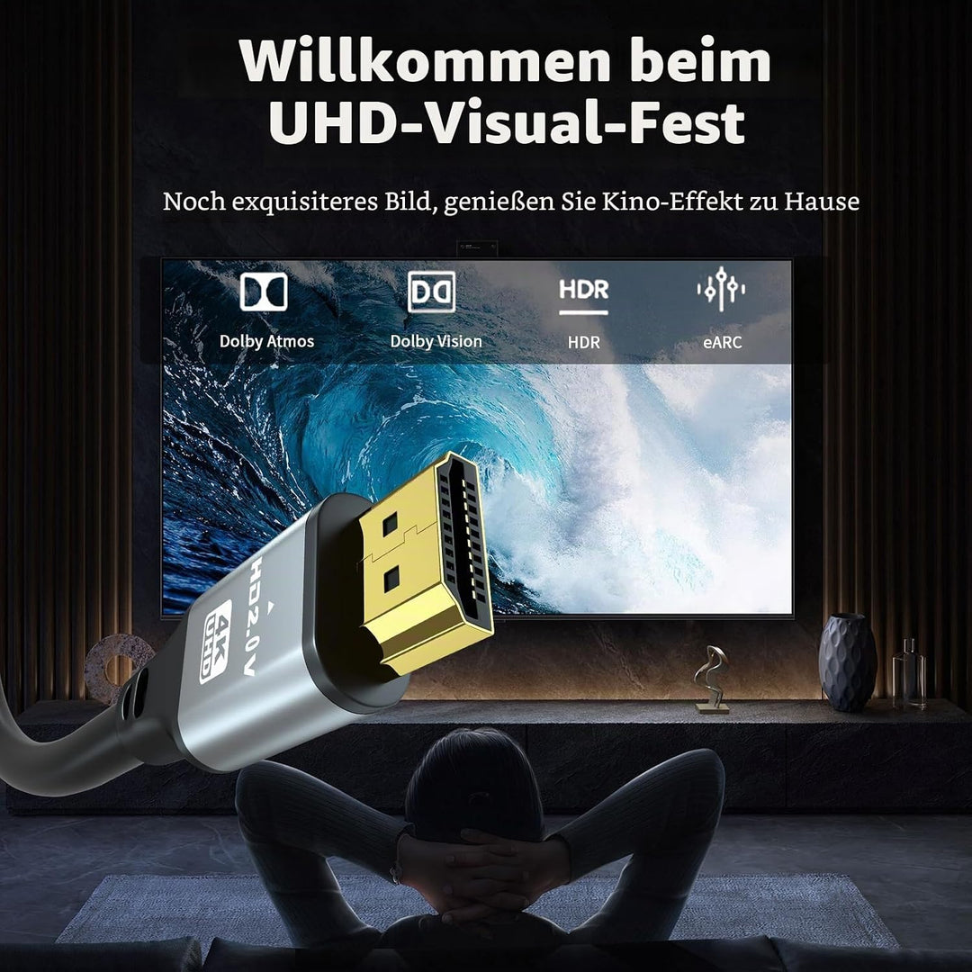 4K HDMI Kabel 10m, High Speed HDMI 2.0 Kabel 4K@60Hz 18Gbps, Ultra HD, Ethernet Audio Return, Video