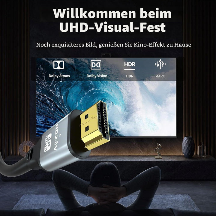 4K HDMI Kabel 10m, High Speed HDMI 2.0 Kabel 4K@60Hz 18Gbps, Ultra HD, Ethernet Audio Return, Video